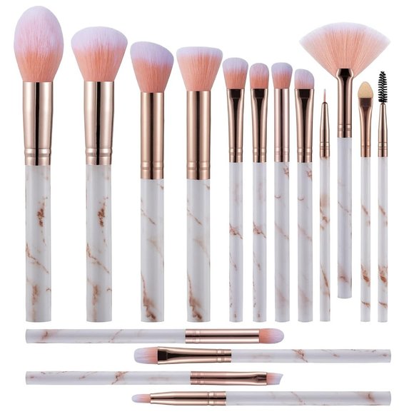 16PCs Marble Makeup Brushes Set Premium Synthetic Face Eye Lip Make Up Brush - Picture 1 of 16